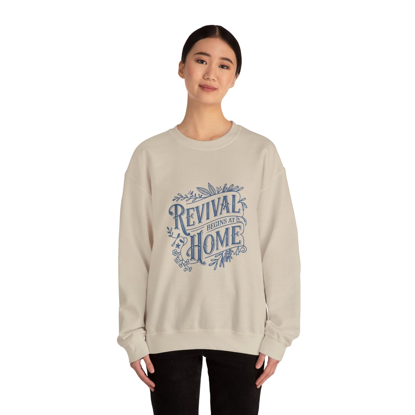 Revival Begins At Home Natural Crewneck Sweatshirt