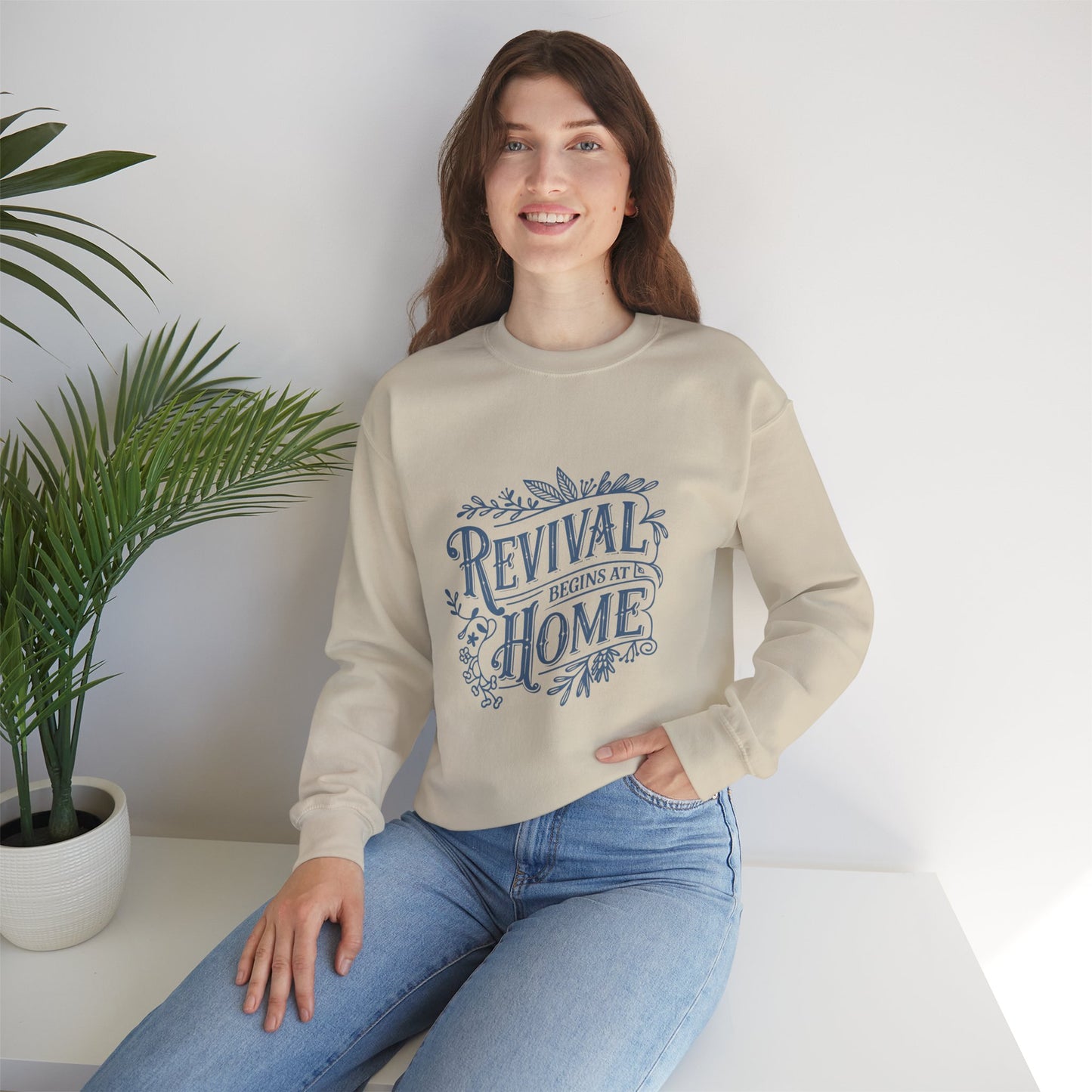 Revival Begins At Home Natural Crewneck Sweatshirt